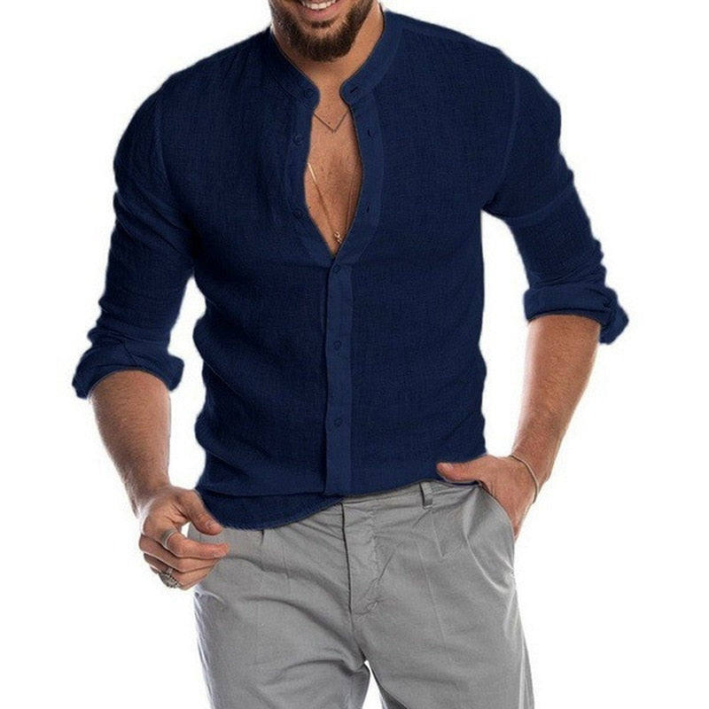 Men’s Stand Collar Button Shirt