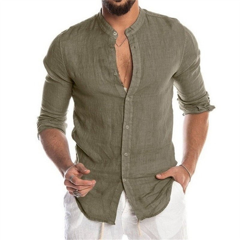 Men’s Stand Collar Button Shirt