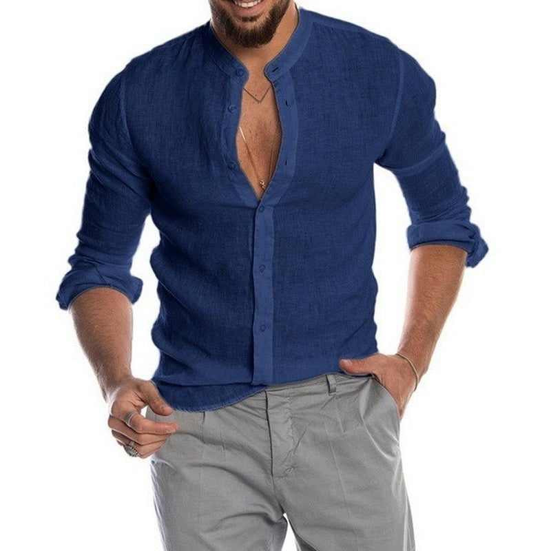 Men’s Stand Collar Button Shirt