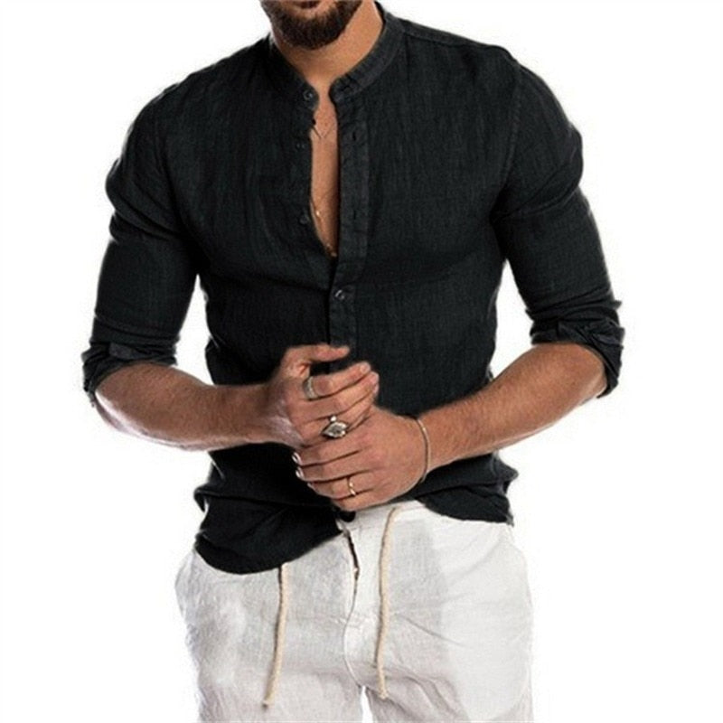 Men’s Stand Collar Button Shirt