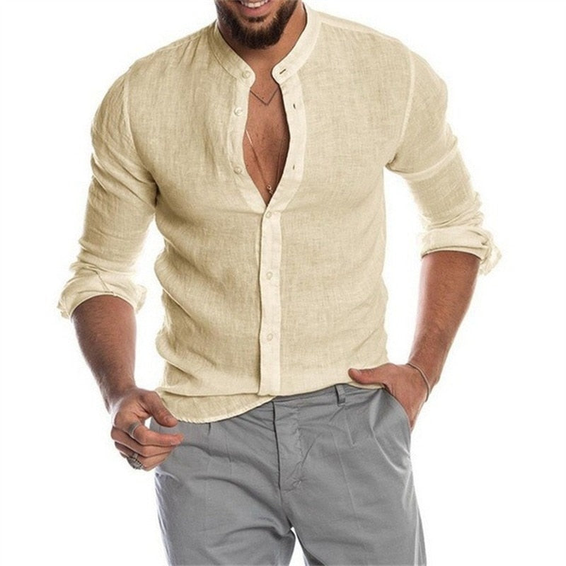 Men’s Stand Collar Button Shirt