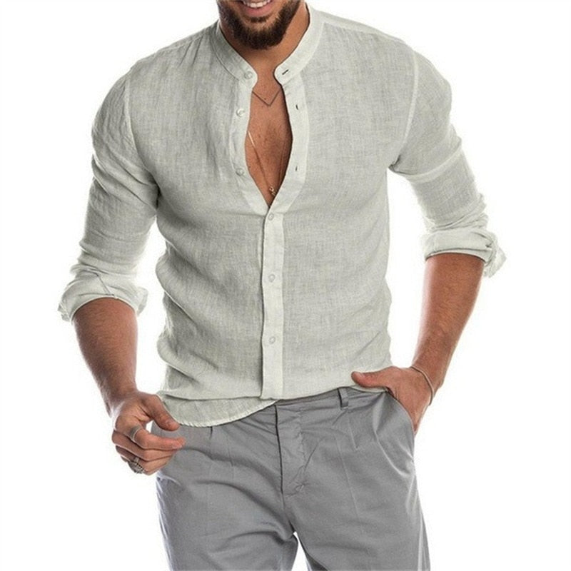 Men’s Stand Collar Button Shirt