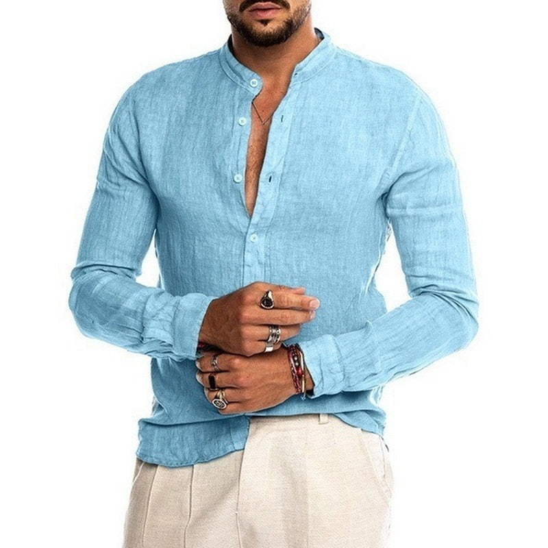 Men’s Stand Collar Button Shirt