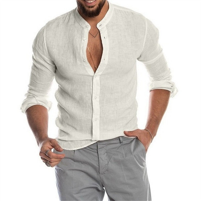 Men’s Stand Collar Button Shirt